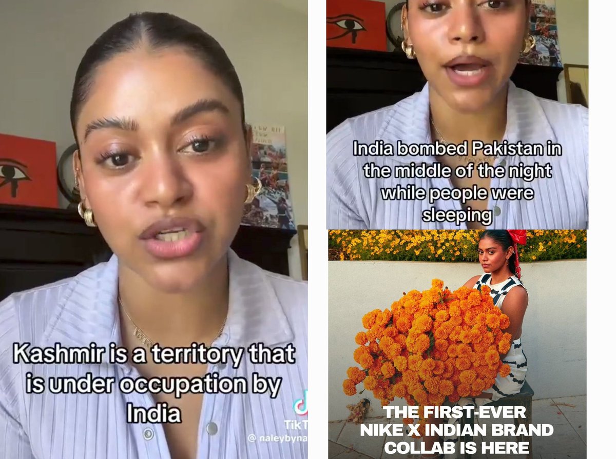 AmitSingh0208's tweet photo. This Bangladeshi TikToker spewed venom against India during Operation Sindoor.
~ Now she’s modelling for Indian brand Not black Not white in a collab with @Nike.

Hate India online. Milk India offline. The irony isn’t just alive, it’s a marketing strategy.
#BoycottNike #Sundau #Nike