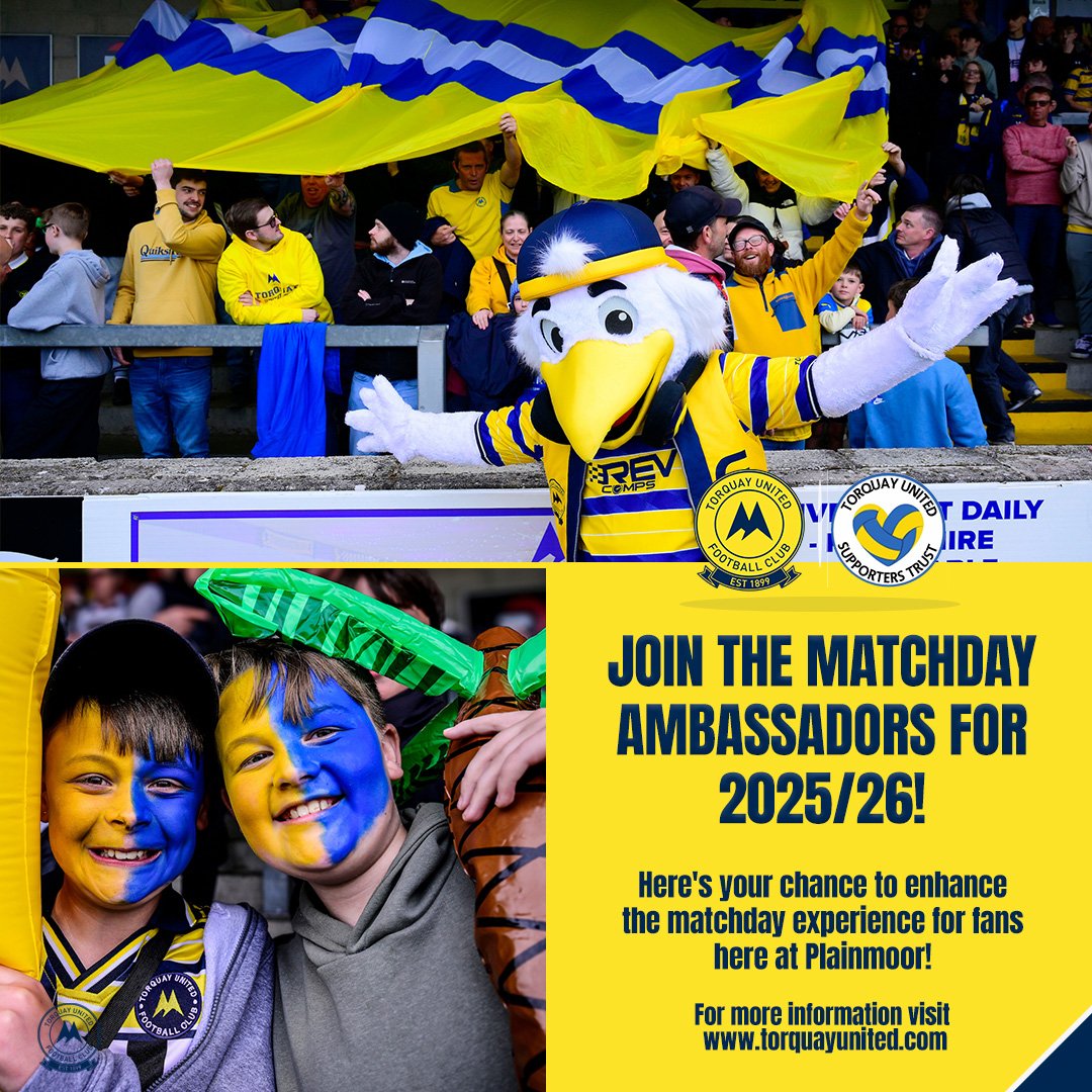 TUFC1899's tweet image. Matchday Ambassadors At Plainmoor!

Here's your chance to enhance the matchday experience here at Plainmoor!

👉 tinyurl.com/3a2xussf

#tufc
