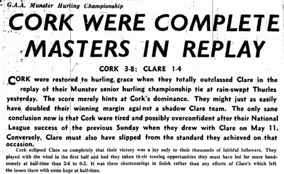 On this day in 1969 <a href="/OfficialCorkGAA/">Cork GAA</a> defeated Clare in the <a href="/MunsterGAA/">Munster GAA / Comhairle na Mumhan</a> Senior Hurling Championship Quarter-Final Replay at Thurles on a full time score line of 3-08 to 1-04 #corkhurlinghistory 🟥⬜️