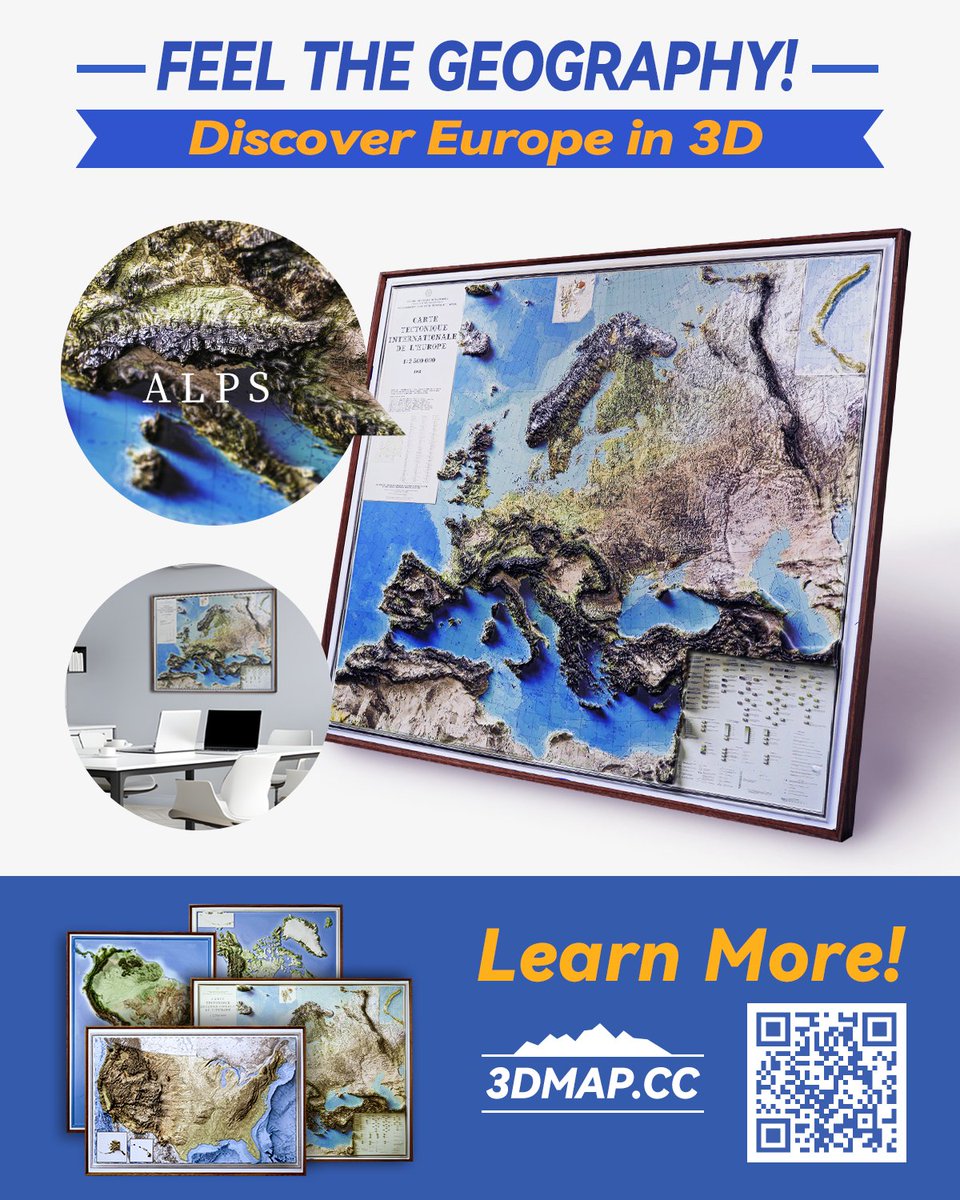 ajie15808251's tweet image. 🌍✨ Discover the beauty of Europe with our 3D Stereoscopic Map! Featuring stunning details like the Alps, perfect for home decor or gifting. 🏔️📍 Check out more at 3DMAP.CC! #3DMap #EuropeMap #HomeDecor #TravelInspo #GeographyLovers @theepicmap @amazingmap