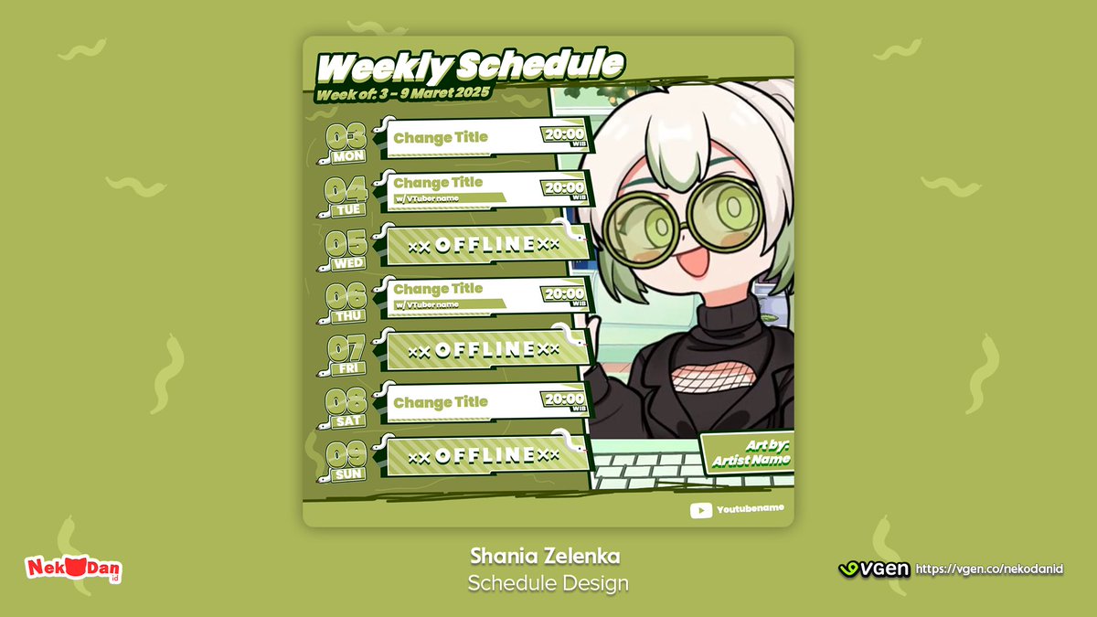 😺 NekoDanID | VTUBER SCHEDULE COMMISSION ON VGEN (@nekodanid) on Twitter photo VTUBER SCHEDULE COMMISSION SHOWCASE
for <a href="/Shaniazel/">Shania Zelenka ⛓️🐍</a>
===
I'm opening stream schedule design commission for VTuber on VGen! Order now: vgen.co/nekodanid
#vtuber #vtuberid #envtuber #VGen #VGenComm #VGenOpen #commissionsopen #VTuberUprising VTUBER SCHEDULE COMMISSION SHOWCASE
for <a href="/Shaniazel/">Shania Zelenka ⛓️🐍</a>
===
I'm opening stream schedule design commission for VTuber on VGen! Order now: vgen.co/nekodanid
#vtuber #vtuberid #envtuber #VGen #VGenComm #VGenOpen #commissionsopen #VTuberUprising