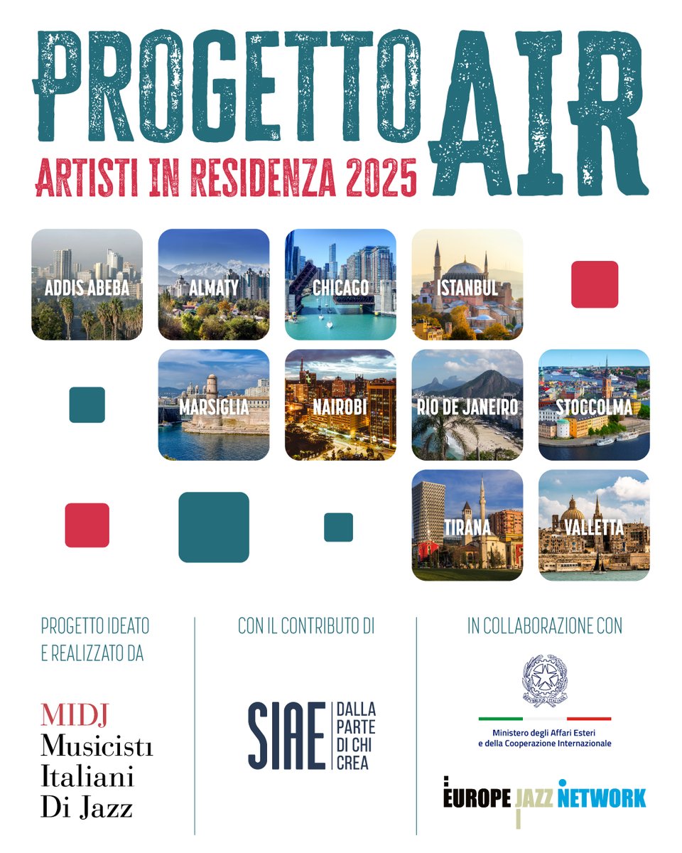 Marco Cerbo MAECI (@ilcerbo74) on Twitter photo Un altro tassello della nostra strategia per promuovere il #jazz italiano nel mondo. Dieci residenze per musicisti a <a href="/iicaddisabeba/">IT CULTURAL INST. AA</a> #iicalmaty <a href="/iicistanbul/">İtalyan Kültür Merkezi</a> <a href="/IICMarsiglia/">IIC Marsiglia</a> <a href="/iicnairobi/">IICNairobi</a> <a href="/iicrio/">IIC Rio 🇮🇹</a> #iicstoccolma <a href="/IICTirana/">IIC Tirana</a> #iiclavalletta . Con <a href="/MIDJ_Jazz/">MIDJ</a> e <a href="/SIAE_Official/">SIAE</a>. Un altro tassello della nostra strategia per promuovere il #jazz italiano nel mondo. Dieci residenze per musicisti a <a href="/iicaddisabeba/">IT CULTURAL INST. AA</a> #iicalmaty <a href="/iicistanbul/">İtalyan Kültür Merkezi</a> <a href="/IICMarsiglia/">IIC Marsiglia</a> <a href="/iicnairobi/">IICNairobi</a> <a href="/iicrio/">IIC Rio 🇮🇹</a> #iicstoccolma <a href="/IICTirana/">IIC Tirana</a> #iiclavalletta . Con <a href="/MIDJ_Jazz/">MIDJ</a> e <a href="/SIAE_Official/">SIAE</a>.