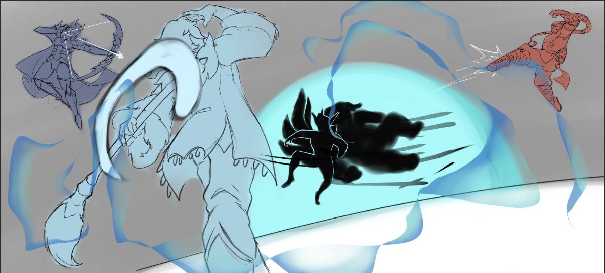 4venn's tweet image. i did something fun today, a personal doodle, i couldve finished this in less than 30 minutes... oh well, it's my first time doing a composition like this. 
supposed to be just a sketch but, i lowkey wanna refine this even more, im just very proud of this.

ref in replies