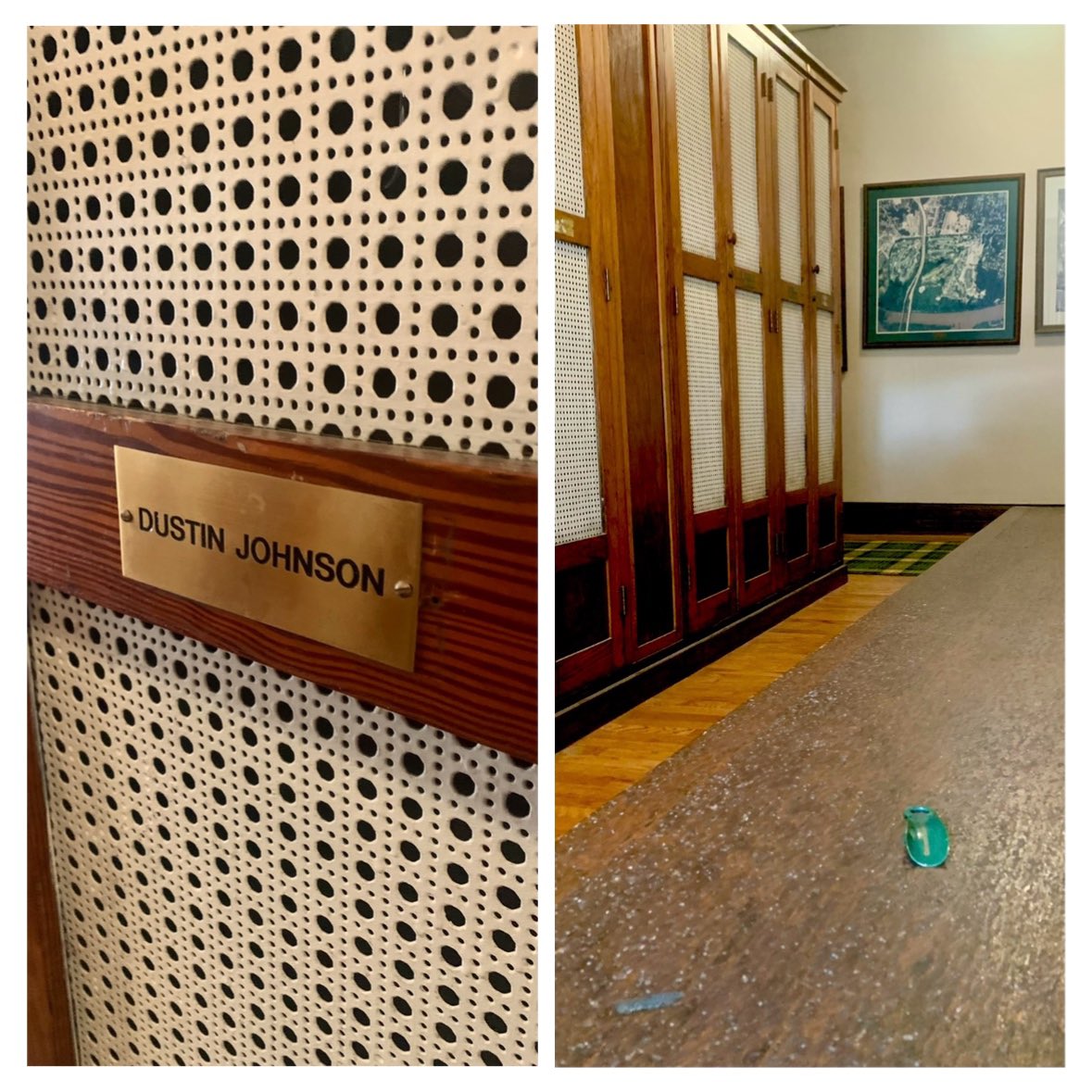 The locker room at Oakmont is a special place. The history swirls around you, the spike marks etched into the benches between the lockers. Memorabilia adorns the walls reminding you what it all means. How anyone with a golfing soul could smash up a place like this is beyond me.