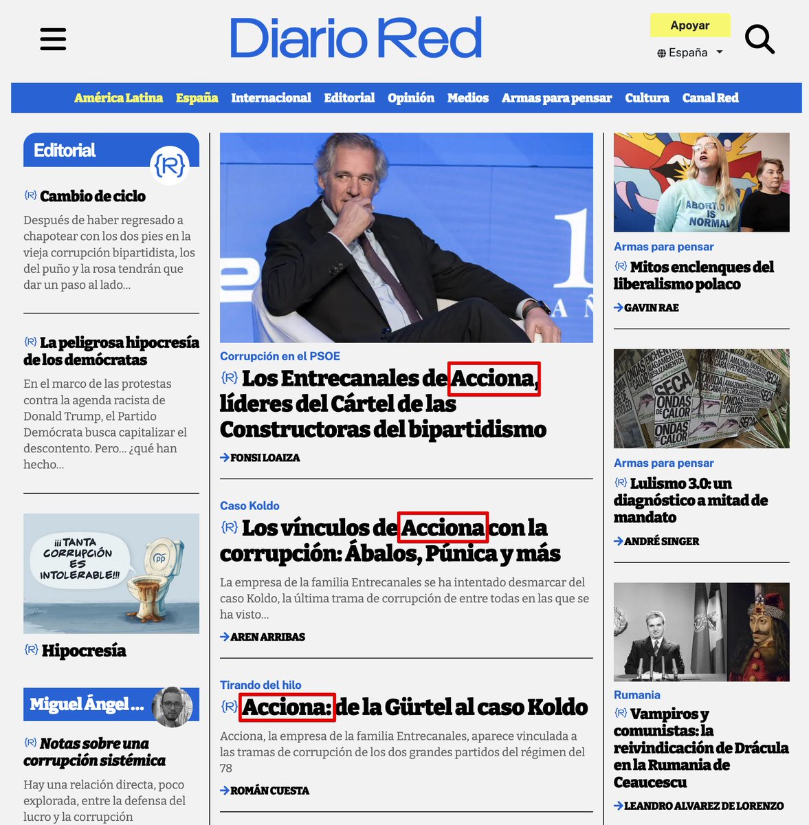 Pablo Echenique (@pabloechenique) on Twitter photo Hoy, en <a href="/diario_red_/">Diario Red</a>, además de hablar de los corruptos, dedicamos la portada a contar quiénes son los corruptores ➡️ diario-red.com
Todavía estamos esperando la rueda de prensa de Entrecanales y su imputación en el Supremo. Hoy, en <a href="/diario_red_/">Diario Red</a>, además de hablar de los corruptos, dedicamos la portada a contar quiénes son los corruptores ➡️ diario-red.com
Todavía estamos esperando la rueda de prensa de Entrecanales y su imputación en el Supremo.