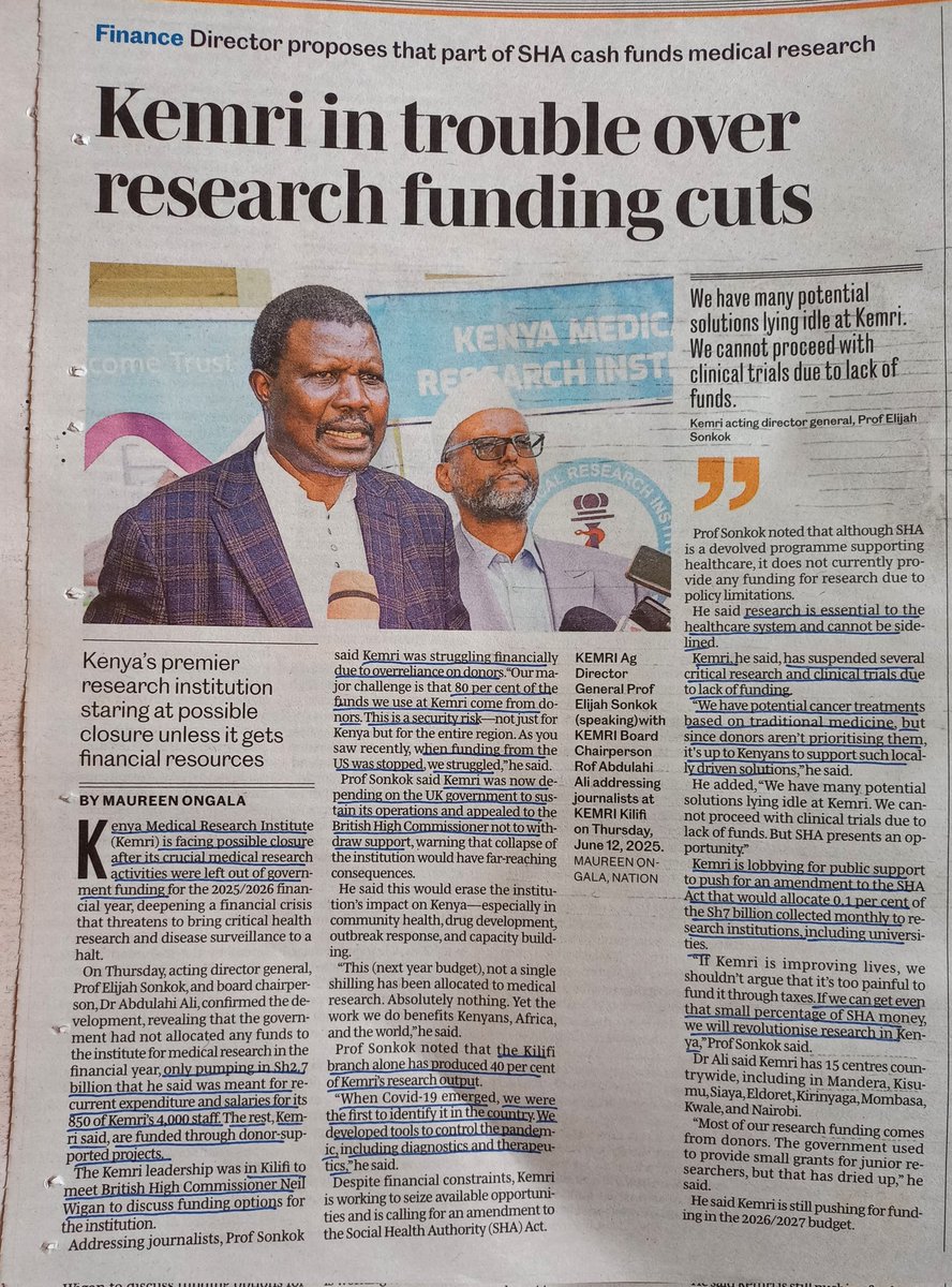 The Kenya Medical Research Institute is facing possible closure after the government did not allocate any funds to the institute for medical research in the budget for the 2025/2026 financial year.

KEMRI is now depending on the UK Govt for funding to sustain its operations.