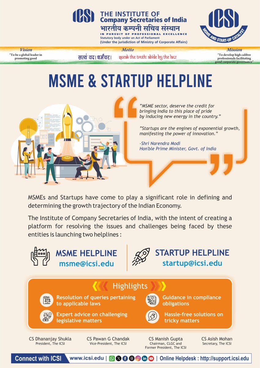 icsi_cs's tweet photo. #ICSI launches #MSME & #Startup Helpline with the intent of creating a platform for resolving the issues and challenges being faced by the #MSME and #Startup entities #ICSIPCSConference @minmsme @startupindia https://t.co/0nckYMfxbt