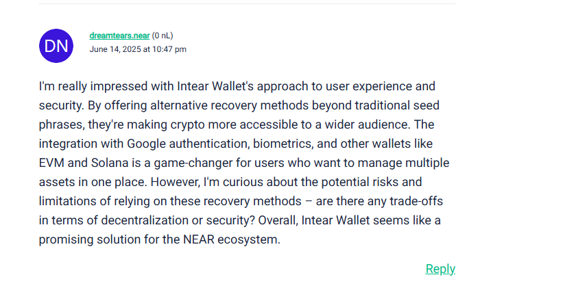 airdropicox's tweet photo. Just tried Intear Wallet and wow – creating an account &amp; subaccount was a breeze. Now I’m learning with @LearnNEAR. Normies, this is for you! https://t.co/OIU9woGyFT