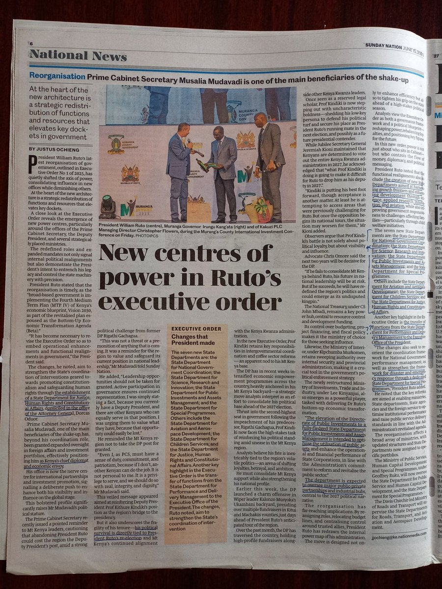 7 new State Departments have been added, ie:
(i) - National Govt Coordination.
(ii) - Science, Research &amp; Innovation.
(iii) - Public Investment &amp; Assets Mgmt.
(iv) - Special Programmes.
(v) - Aviation &amp; Aerospace Dvlpment.
(vi) - Children Services.
(viii) - Justice &amp; Human Rights