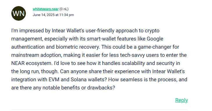 souththuy's tweet photo. Just tried Intear Wallet and wow – creating an account &amp; subaccount was a breeze. Now I’m learning with @LearnNEAR. Normies, this is for you! https://t.co/QTpUwrpnDK