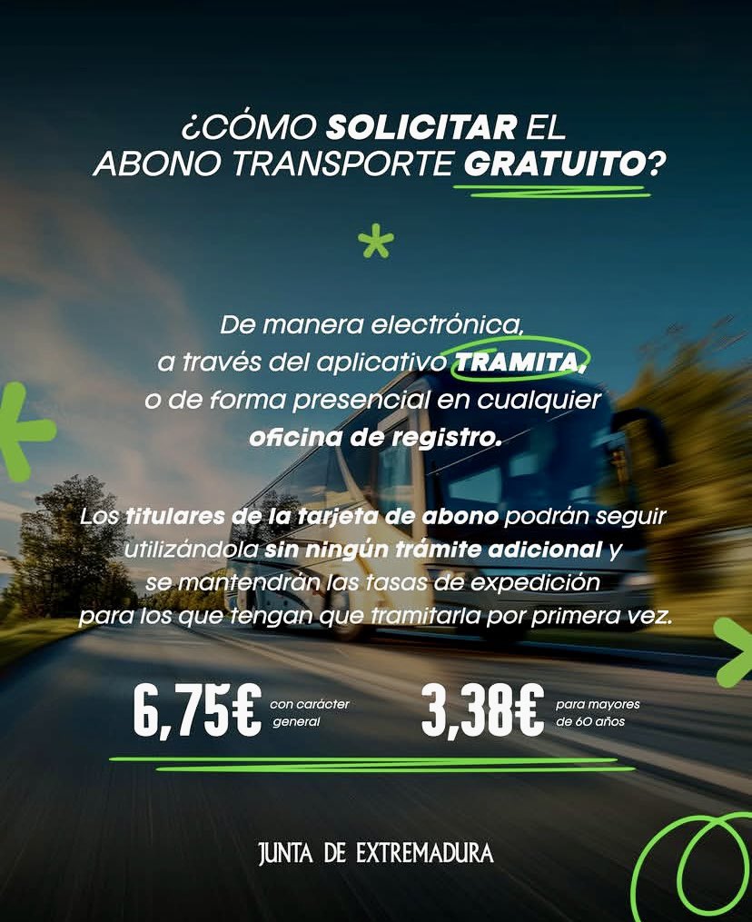 AEGUTIERREZ's tweet photo. 🚌Viajar en autobus por
Extremadura será gratuito.

👉Para empadronados en cualquier
municipio de la región.

📝Solicitud, a partir del 11 de junio, por sede electrónica o en cualquier oficina de registro. https://t.co/XoubKgbI6r