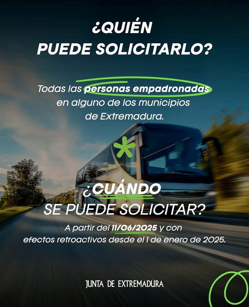 AEGUTIERREZ's tweet photo. 🚌Viajar en autobus por
Extremadura será gratuito.

👉Para empadronados en cualquier
municipio de la región.

📝Solicitud, a partir del 11 de junio, por sede electrónica o en cualquier oficina de registro. https://t.co/XoubKgbI6r