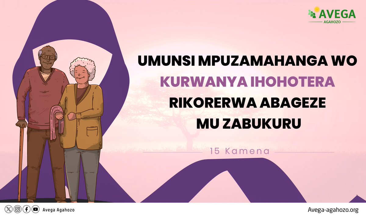 AVEGA-Agahozo (@avega_agahozo_) on Twitter photo Kuri uyu munsi mpuzamahanga wo Kurwanya Ihohotera rikorerwa abageze mu zabukuru, <a href="/Avega_Agahozo_/">AVEGA-Agahozo</a> iributsa buri wese kubarengera no kubaba hafi kuko na bo baduhaye ibikwiye mu gihe gikwiye. Tubiteho tubahe agaciro bakwiye. Kuri uyu munsi mpuzamahanga wo Kurwanya Ihohotera rikorerwa abageze mu zabukuru, <a href="/Avega_Agahozo_/">AVEGA-Agahozo</a> iributsa buri wese kubarengera no kubaba hafi kuko na bo baduhaye ibikwiye mu gihe gikwiye. Tubiteho tubahe agaciro bakwiye.