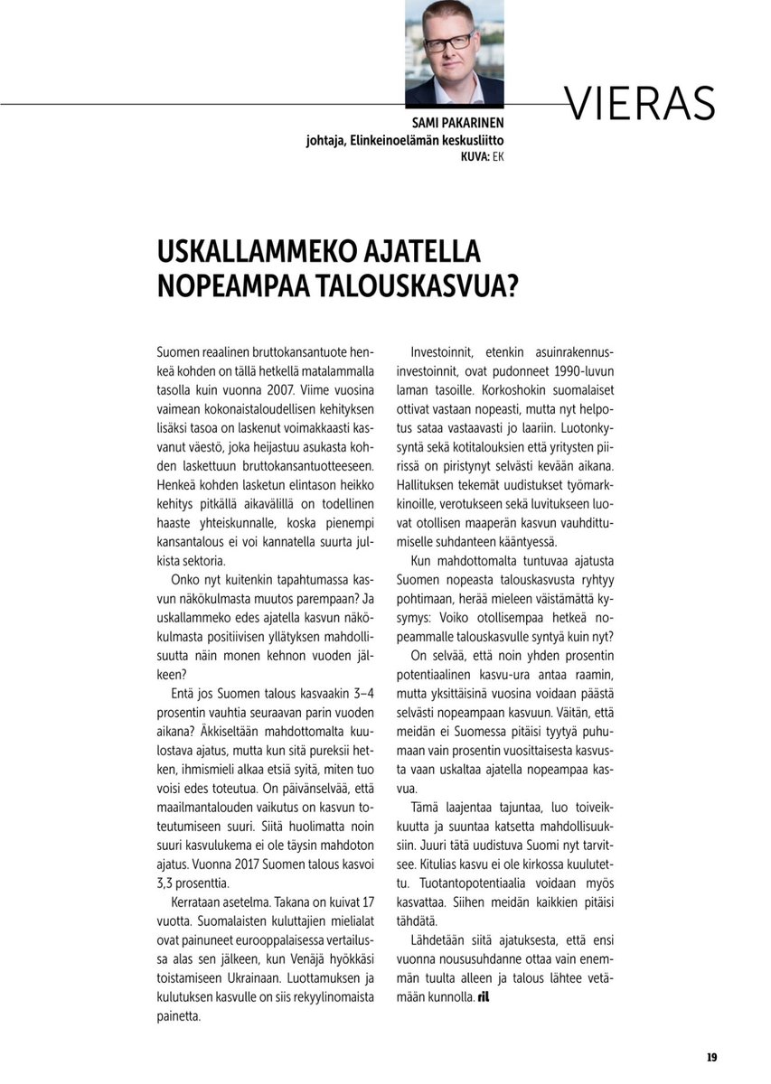 Uskallammeko ajatella nopeampaa talouskasvua? Väitän, että pitäisi. Vieraskolumnini uusimmassa Rakennustekniikka -lehdessä.