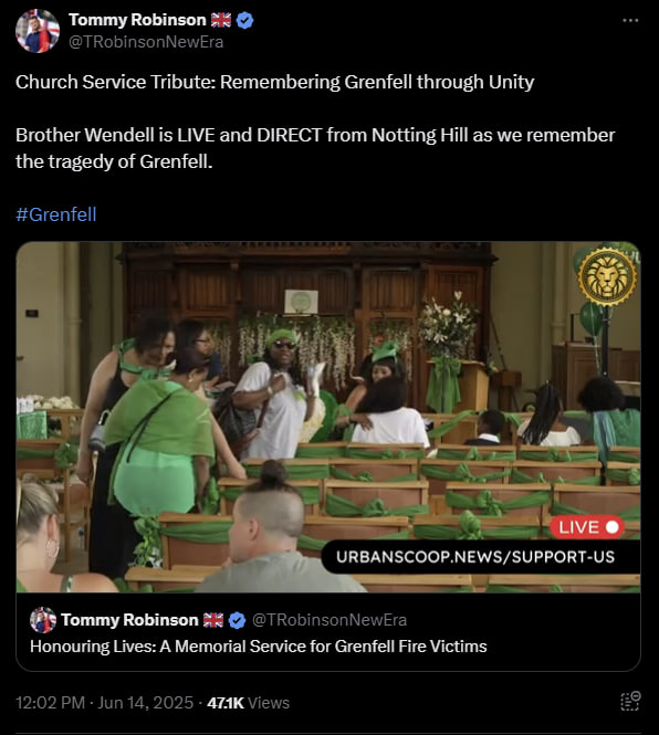 Yesterday <a href="/ScoopUrban/">Urban Scoop</a> covered the 8th Anniversary of the Grenfell tragedy here on my X.

Brother Wendell was invited by one of the organisers to livestream the church service and the silent walk.

It is sad to announce that we have deleted all the livestreams on X and on YouTube