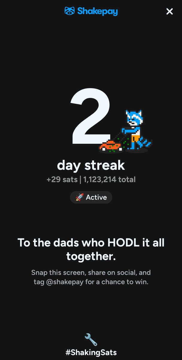 HigginsJulien's tweet photo. After losing my 1300ish days shaking streak, I'm getting back in the game! @shakepay https://t.co/3n7dXPxLel