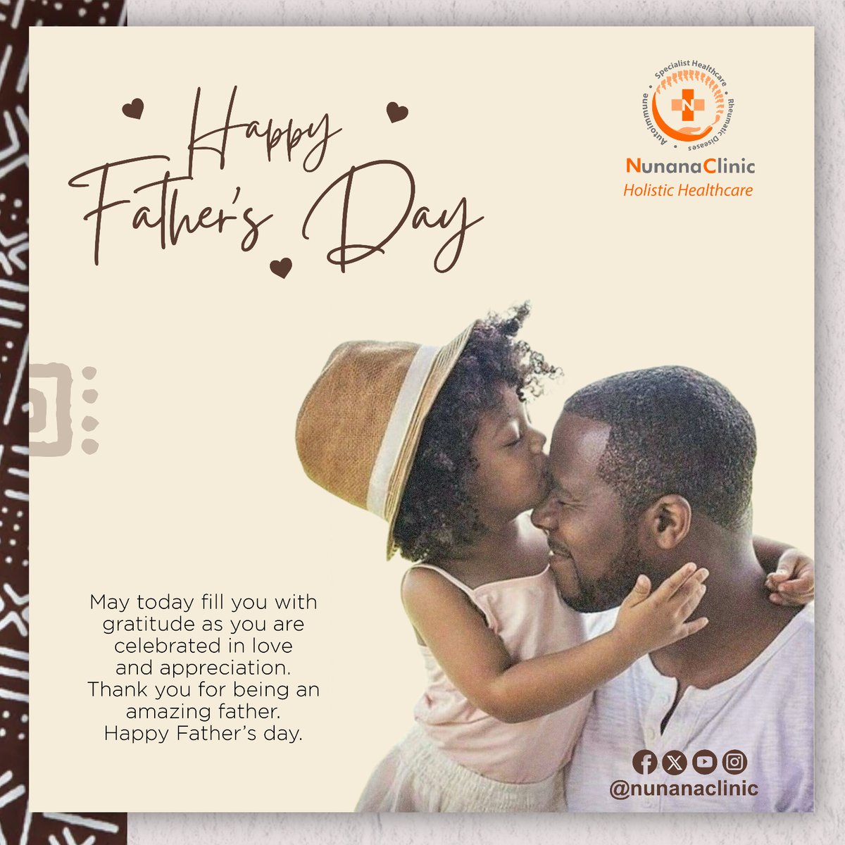 Nunana_Clinic's tweet photo. To our fathers who are more than a blessing to us.
May you be filled with gratitude as we celebrate you in love and appreciation for all that you do. For all that you represent. Thank you for being amazing.
Happy Father's day.
#Father #Love #Fathersday #NunanaClinic #SuperDaddy https://t.co/UrBHb1Oxdc