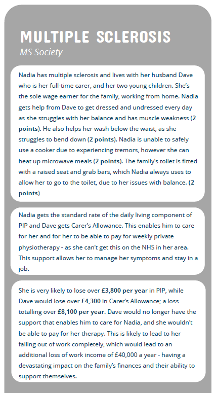 BenClaimant's tweet photo. Nadia has MS and lives with her carer husband Dave. If the cuts go ahead they will lose £8,100 a year. https://t.co/i6eoX3Z4Tu