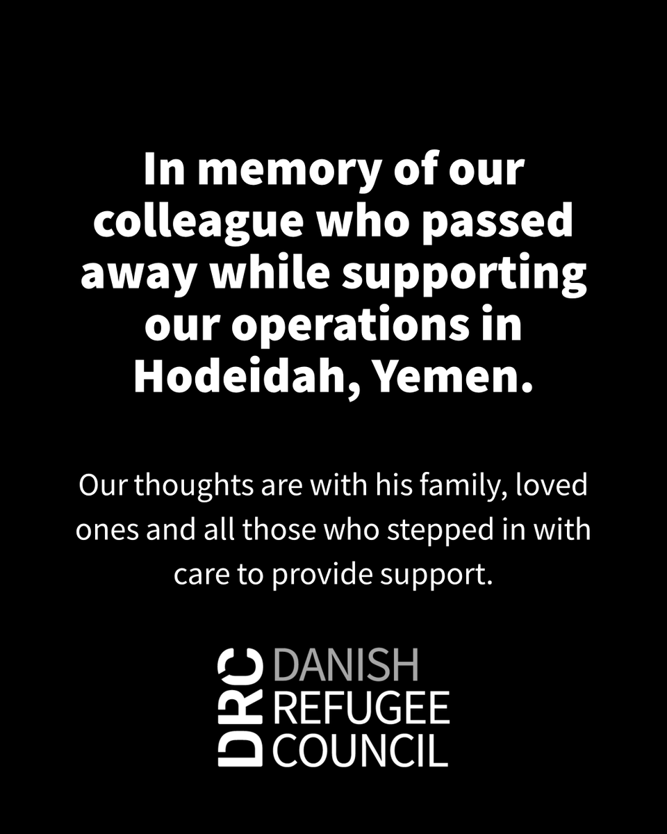 DRC_MENA's tweet photo. We are deeply saddened by the tragic passing of a contracted guard who had long supported our operations in Hodeidah, Yemen. 

DRC in Yemen is in coordinating with local authorities for the investigation into the accident.

Our most heartfelt condolences go out to his family and loved ones. 

We are grateful to the staff & community members who acted swiftly to provide immediate assistance.