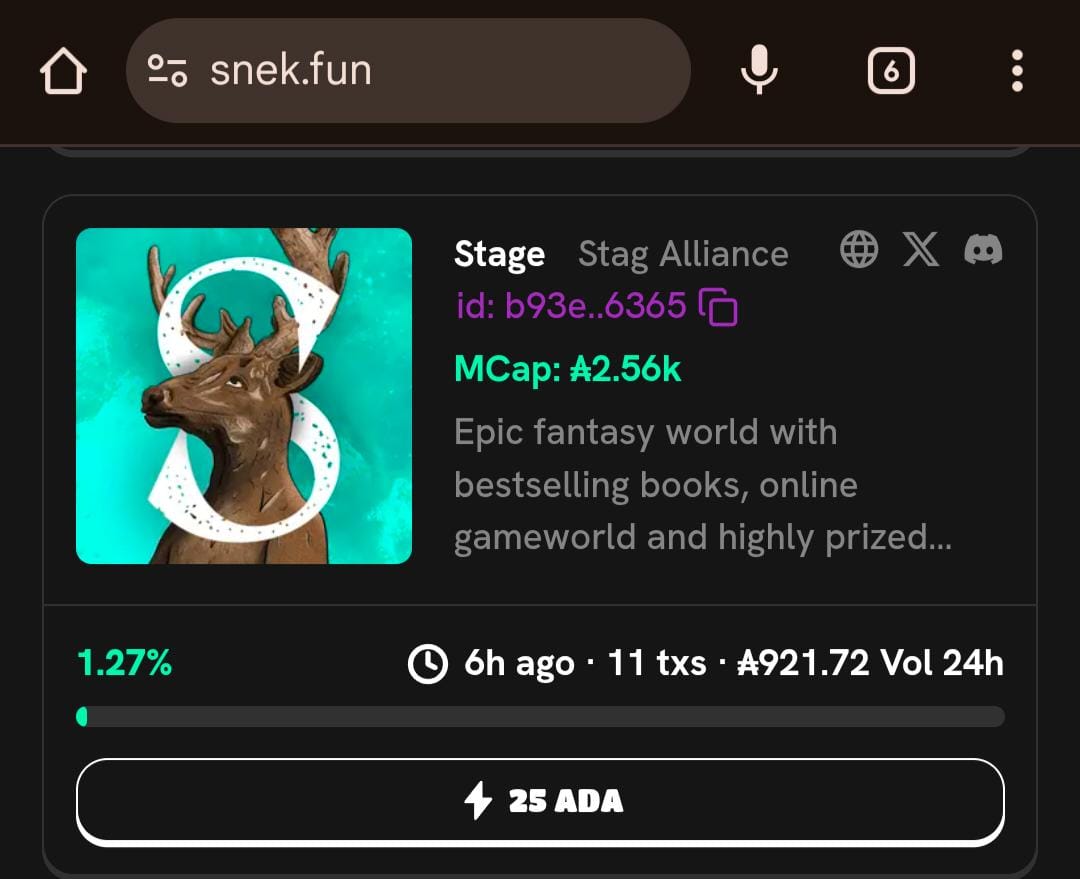 We're flattered someone made a fake stag token on <a href="/snekdotfun/">snek.fun</a> after we got an RT from <a href="/IOHK_Charles/">Charles Hoskinson</a>, but please don't buy it. It has nothing to do with us.

If you want to join us and make history, buy stags, read and review our books, join our community of people who love epic