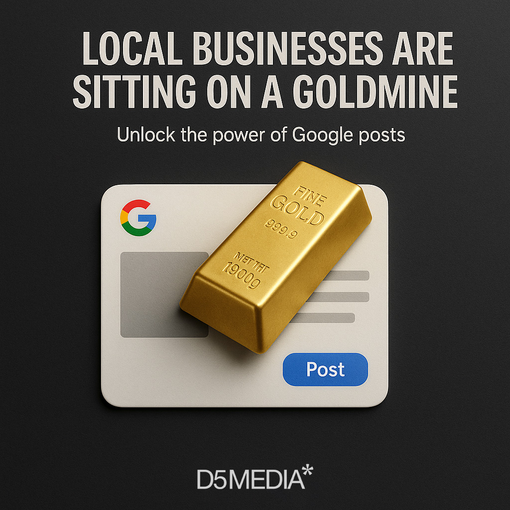 D5MEDIA's tweet photo. Most local businesses are missing a massive opportunity hiding in plain sight.

Google Business Profile posts appear directly in search results and Maps — yet 70% of businesses never use them.

Here's how to turn this free tool into your secret weapon: 🧵 https://t.co/O6fY8njsAX