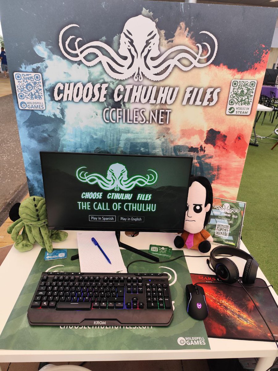 wildspellgames's tweet image. Estamos en la #GamingeXperienceGranCanaria con la demo de Choose Cthulhu Files: La Llamada de Cthulhu.  ¡No te quedes sin probarla!  

#wgmtdn #SteamDemo #IndieGame #VisualNovel #Lovecraftian #HorrorGame #NarrativeGame #StoryRich #IndieDev #CosmicHorror