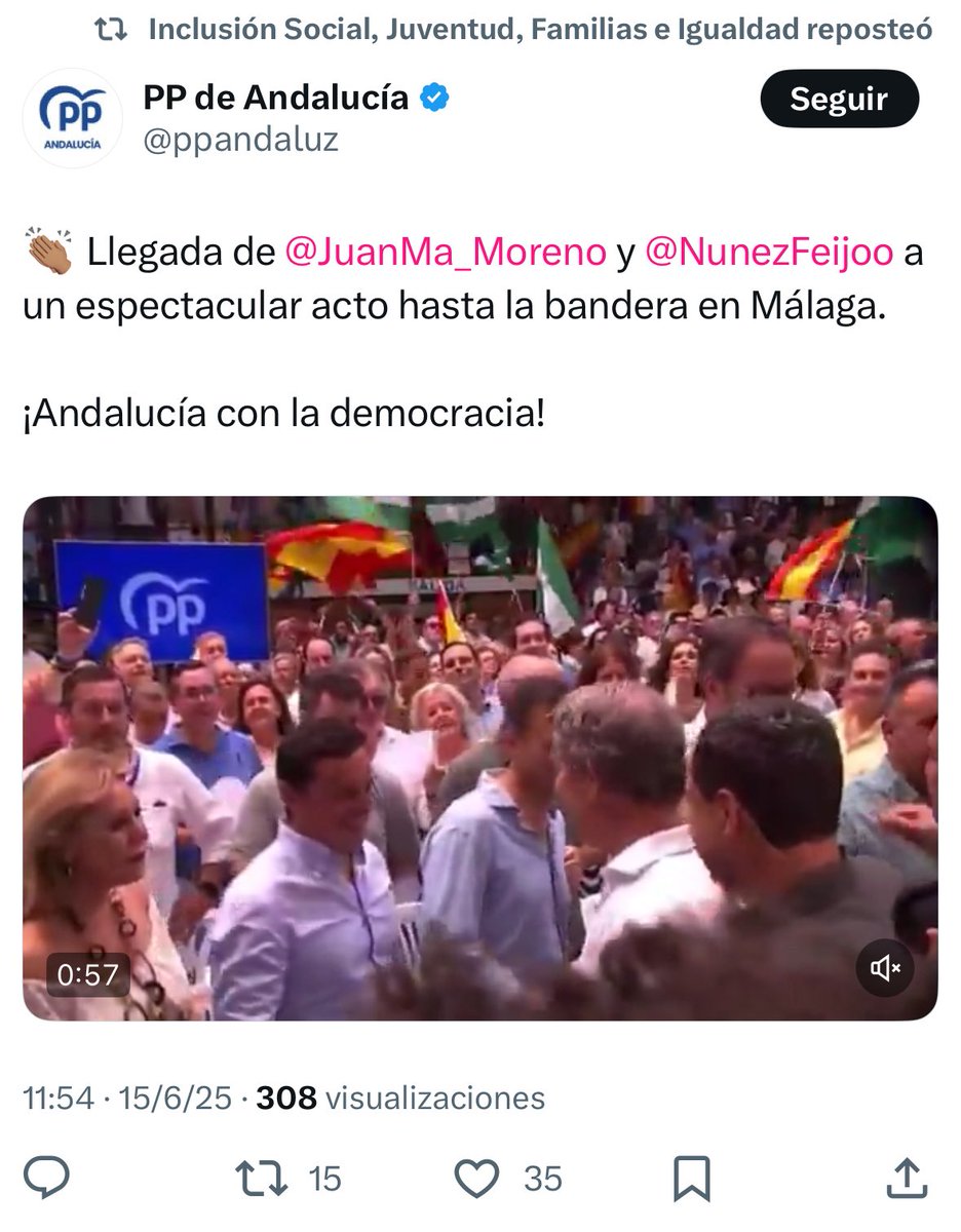 🤬 La consejería de igualdad (<a href="/IgualdadAND/">Inclusión Social, Juventud, Familias e Igualdad</a>) haciendo publicidad al PP

No solo es usar los medios de todos los andaluces y andaluzas para un acto partidista, es reírse de todos nosotros.

 Loles, democracia es lo contrario a lo que hacéis vosotros/as, ya no solo usáis Canal Sur.