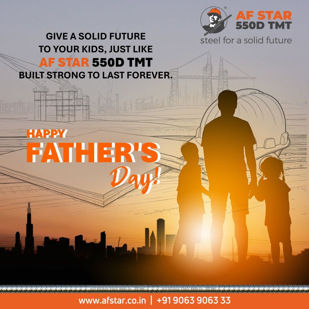 AFStartmt's tweet photo. This Father's Day, celebrate the unwavering strength that builds our lives — just like the strength of Afstar Fe 550D TMT Bars. 📷📷

Strong, dependable, and built to last

Here's to the heroes who lay the foundation of our dreams
.
#BuiltWithStrength #FathersDay #AfstarTMT #Fe550D #StrongAsDad #BuildingDreams #AfstarSteel #FathersDay2025 #StrengthYouCanTrust #SolidFoundation