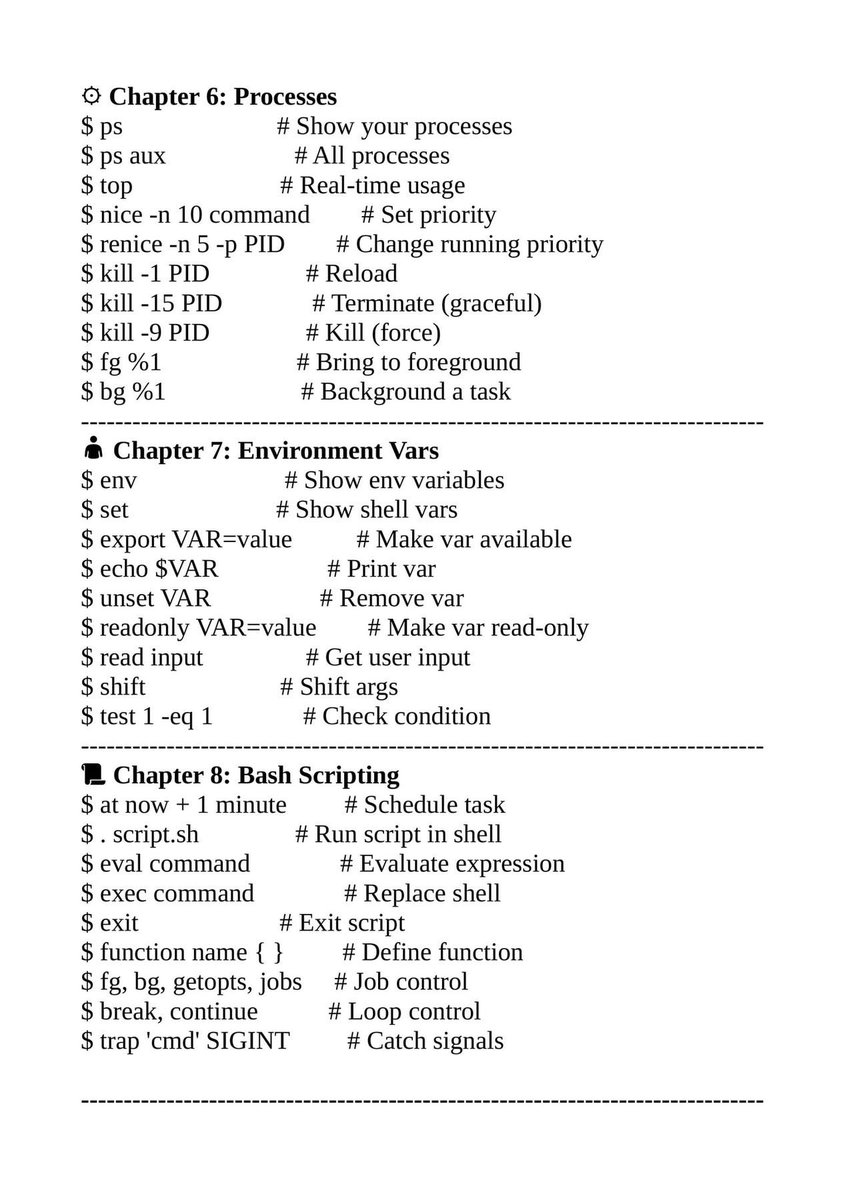 _0b1d1's tweet image. 🚀 Linux Basics Cheat Sheet (Chapters 1–10)
📘 From Linux Basics for Hackers
Just compiled a beginner-friendly cheat sheet covering essential Linux commands across 10 chapters from navigation and file handling to networking, scripting, and device management.