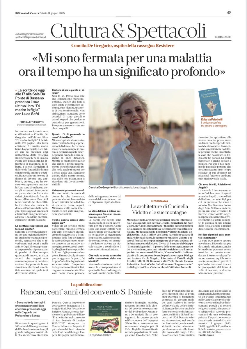 ⁦<a href="/GiornaleVicenza/">Il Giornale di Vicenza</a>⁩ ⁦<a href="/concitadeg/">Concita De Gregorio</a>⁩ ⁦<a href="/feltrinellied/">Feltrinelli Editore</a>⁩ Racconti  di generazioni di donne e molto di più .