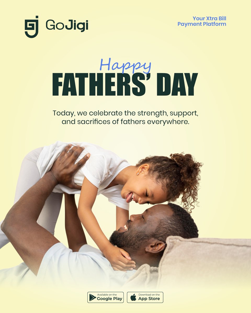 gojigiExtra's tweet photo. Today, we celebrate the strength, support, and sacrifices of fathers everywhere.

From paying the bills to making life easier, you show up every day, just like GoJigi does for you.

Happy Father’s Day from all of us at GoJigi!

#FathersDay #BillPayments #gojigi https://t.co/l0w9fdxHZo