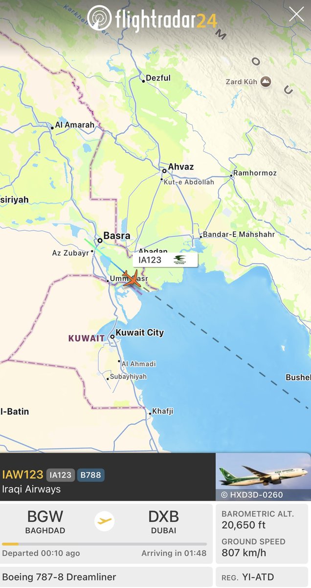 IntelOhiorion's tweet photo. Due to Israeli and Iranian attacks using Iraqi airspace, Iraqi Airways has shifted it’s base to Basra due to it’s relative safety and quick access to the Gulf. NOTAM present allows for day time flights only. https://t.co/Y7OBldeDqF