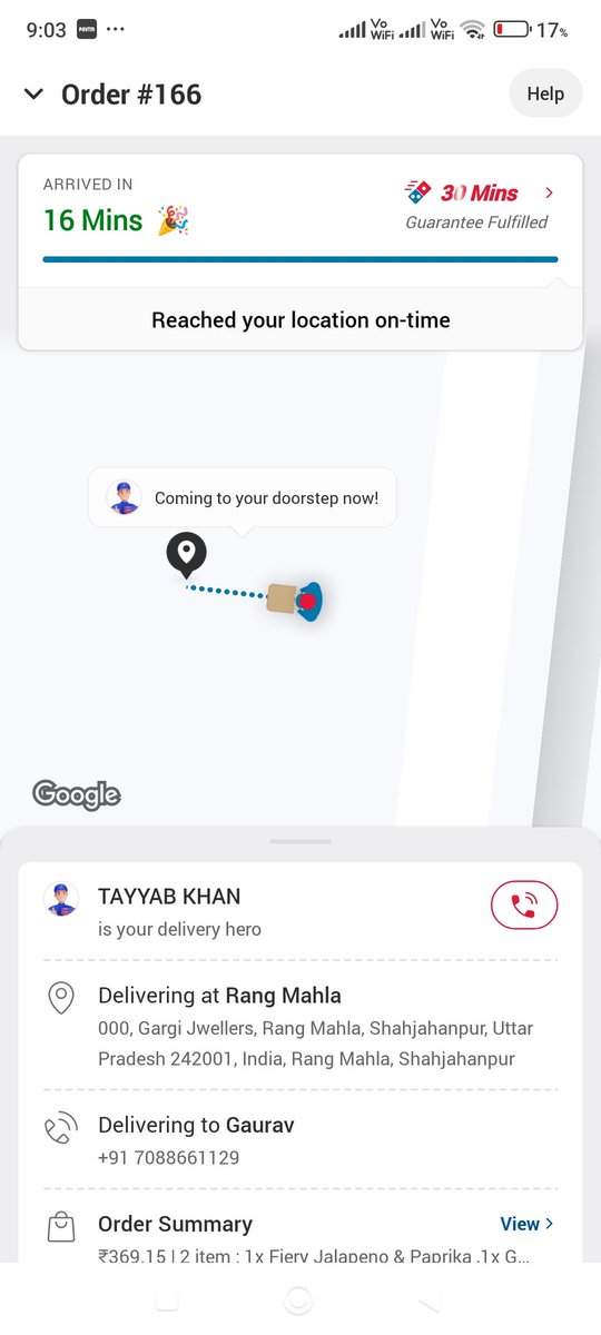 rastogi2008's tweet photo. @dominos_india @dominos order(order no 166, 14th June, Shahjahanpur, U.P) arrived 14 min late but the delivery boy market it delivered before time, and hence your app is not allowing me to raise ticket for late delivery. https://t.co/foAlnEDGvM