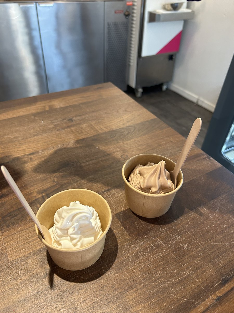 obligatraveler's tweet photo. First ice cream of the trip. We saw the sign advertising goat milk ice cream and knew we had to stop in. It was lighter than cow’s milk, and the flavors were well balanced, not too strong, but enough to appreciate the flavors. @Quebeccite #tbexquebeccity https://t.co/wj5eybOvvL