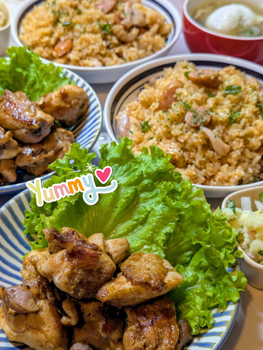 今夜はエスニック٩( ᐛ )وうぇぇぇい❣️
 #晩ごはん 
ジャンバラヤ🥘
タンドリーチキン🍗
ポーチドエッグスープ🥚
ポテサラ🥔🥗
 #おうちごはん 
そして今夜はF1ヾ(･∀︎･｡)ﾉﾀﾞ-!!💕