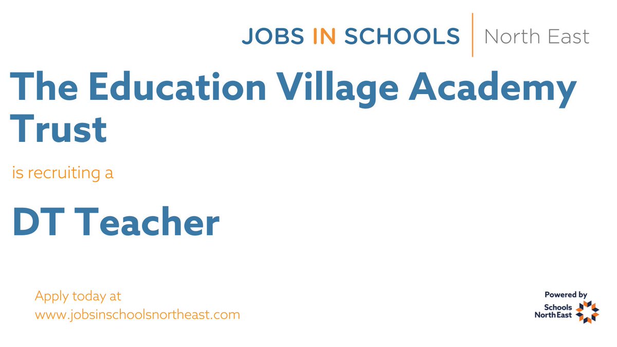 The Education Village Academy Trust is recruiting a DT Teacher

Find out more: ow.ly/9BsC50W67Be