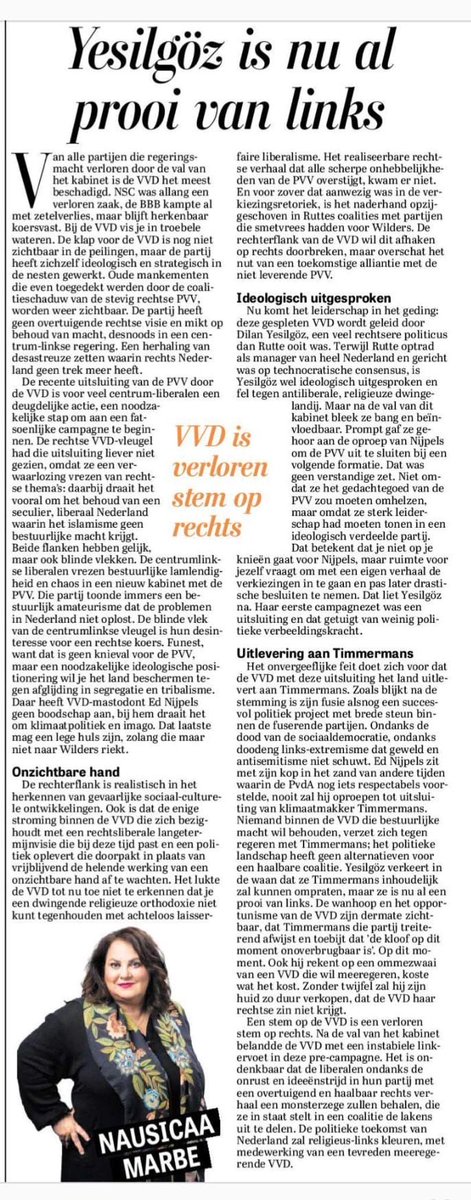 Nausicaa Marbe slaat spijker op kop. VVD wil niet  praten over immigratie. Wel over veiligheid en wonen. Waar komen die problemen vandaan: juist, van massa-immigratie. Dat is taboe. Ze heeft van Bolkestein niets geleerd. Stem op VVD is nu stem op islamo-socialisme.