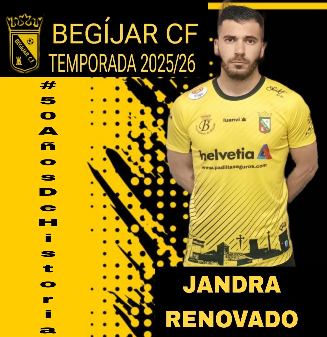 RENOVACIONES 
TEMPORADA 
2️⃣0️⃣2️⃣5️⃣/2️⃣6️⃣

Llega una de las renovaciones más esperadas de la pretemporada 

Con 17 goles ha sido el maximo goleador de nuestro equipo 

ÁLVARO JANDRA jugará su octava temporada en el Begíjar CF. 

Gracias CAPITÁN ‼️ 

💛🖤

#50AñosDeHistoria