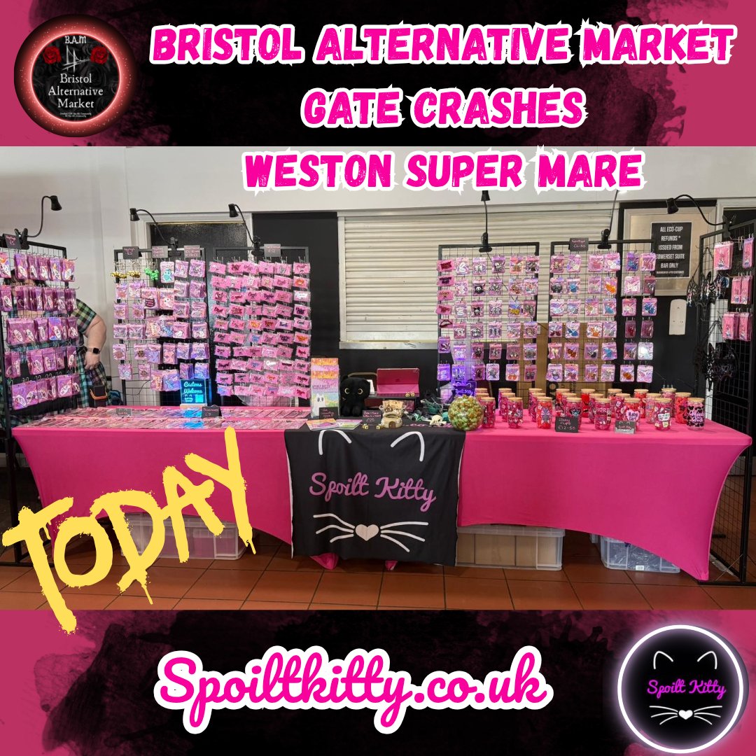 Spoilt_Kitty_'s tweet photo. Bristol Alternative Market gatecrashes Weston-super-Mare TODAY like an uninvited goth to a beach BBQ πππ€
Weβve got all the sassy, spooky & wildly inappropriate accessories your wardrobe never knew it desperately needed π»πβ¨
#InappropriateAccessories #CreepyCuteVibe https://t.co/I0bIE5ylq1