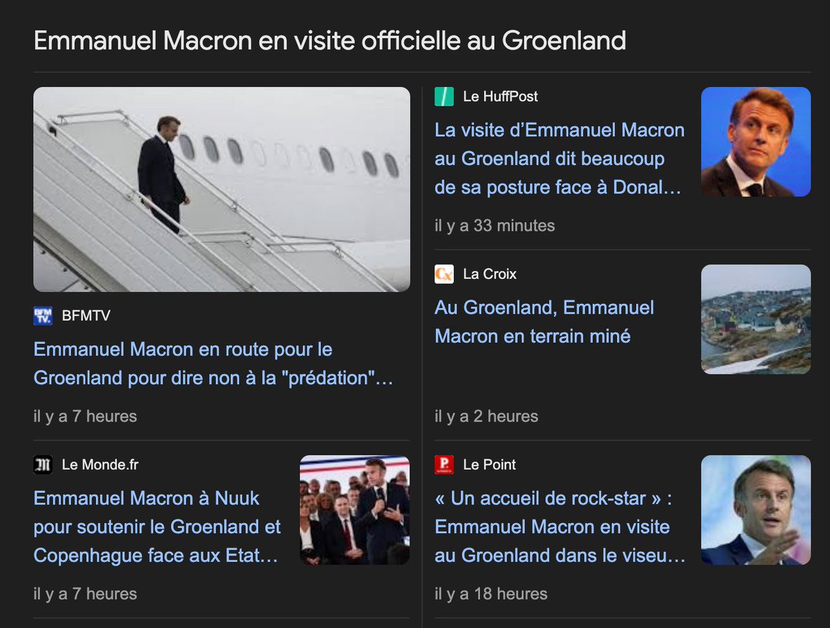 Toujours au top de l’actualité, notre Maître de Horloges passe ce dimanche au Groenland. Après Monaco dimanche dernier. Les esquimaux après les croupiers, pendant que le Moyen-Orient flambe. 

Bravo Manu et surtout continuons comme ça !