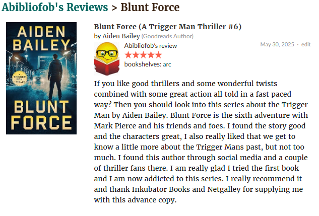 Happy pub day to <a href="/AidenLBailey/">Aiden Bailey</a> Blunt Force is a book everyone should read.