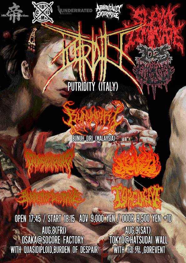 socorefactory's tweet photo. ‼️来日‼️

8/8(Fri)
Putridity (from : Italia) &amp; Bunuhdiri (from : Malaysia) JAPAN TOUR IN OSAKA

Act:
Putridity (from : Italia)
https://t.co/avFgzlfjMy
Bunuhdiri (from : Malaysia)
Burden of Despair
Quasidiploid

Open:17:45 / Start:18:15 / Adv:¥9,000 (D別) / Door:¥9,500 (D別) https://t.co/LEVmcYq4mv