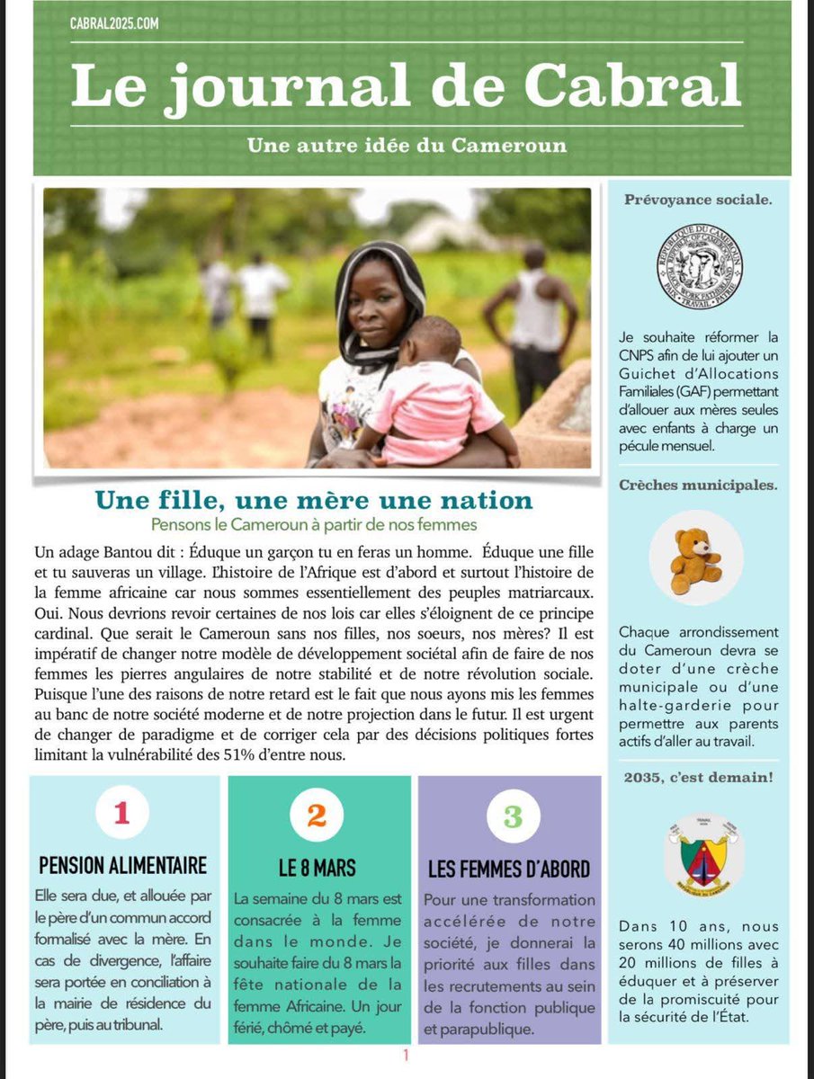 Que serait le #Cameroun sans nos filles, nos soeurs, nos mères ? 
L’un des piliers de la vision sociale de #Cabral2025 est de faire de nos femmes les pierres angulaires de notre stabilité et de notre révolution sociale.