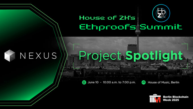 ferdo717's tweet photo. 6/7 🚀 Nexus jonied @eth_proofs Summit at #BerBlockWeek on July 10! 
The event was full with updates and alpha, diving into Ethereum’s enshrinement roadmap &amp; real-time proofs. Nexus Layer 1 + zkVM 3.0 powers trustless, verifiable compute for a global, autonomous economy. https://t.co/vAXdej37Gl