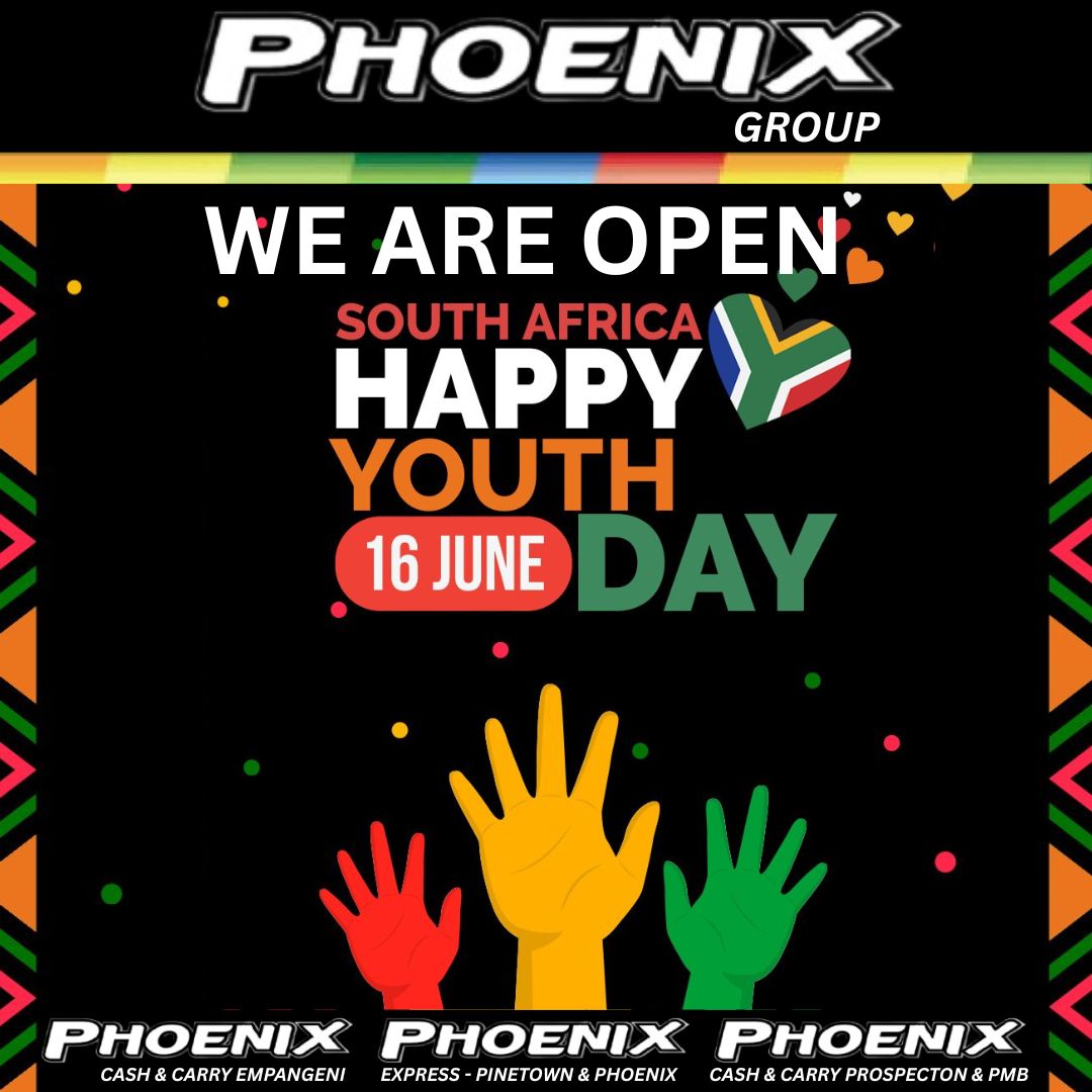 phoenixexppine's tweet photo. Happy Youth Day, South Africa...!

We are Open for your Shopping Convenience with Awesome Specials In-store.

#phoenixexpress #phoenixexpresspinetown #phoenixcashandcarryprospecton #phoenixcashandcarryempangeni #phoenixcashandcarrypmb
@highlight https://t.co/XxhaineqZ3