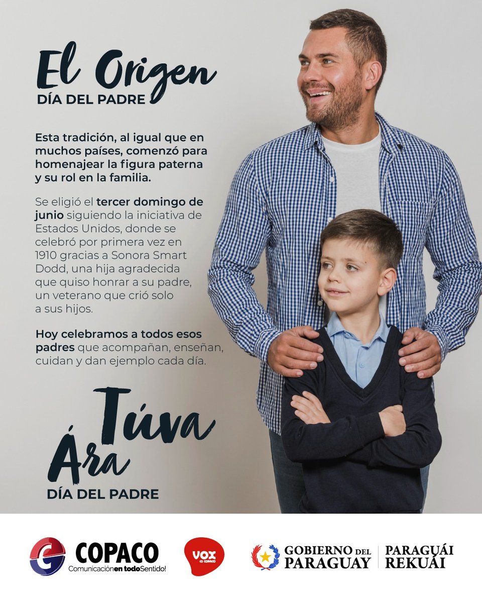 El Día del Padre se celebra gracias a una hija que quiso homenajear a su padre…
Y vos, ¿cómo homenajearías al tuyo?
Comentá esa frase que solo él sabe decir.
¡Feliz día papá! 👨‍👦‍👦💙