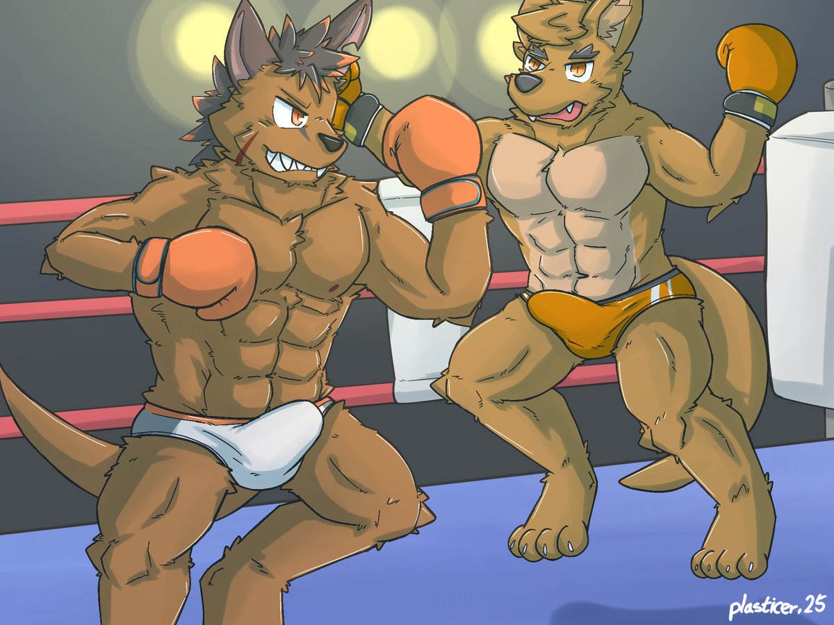 [Birthday giftart for <a href="/imomushi34/">毛虫 -Kem ~@imomushi34.bsky.social</a>, feat. <a href="/Boruboxer/">Boru bo</a>]
Tekken vs Boru. Kangaroo fight in wearing briefs underwear.🥊🩲