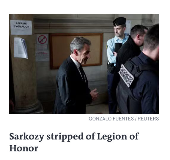 When they give you an honor, they own you. Which is why I do not accept prizes, awards, &amp; anything to elevate you over normal citizens.

---
Former French President Nicolas Sarkozy stripped of the Legion of Honor
