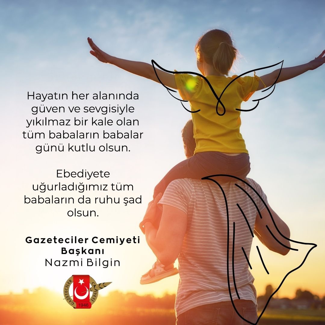 Hayatın her alanında güven ve sevgisiyle yıkılmaz bir kale olan tüm babaların babalar günü kutlu olsun.

Ebediyete uğurladığımız tüm babaların da ruhu şad olsun.

Gazeteciler Cemiyeti Başkanı
Nazmi Bilgin   

#BabalarGünü