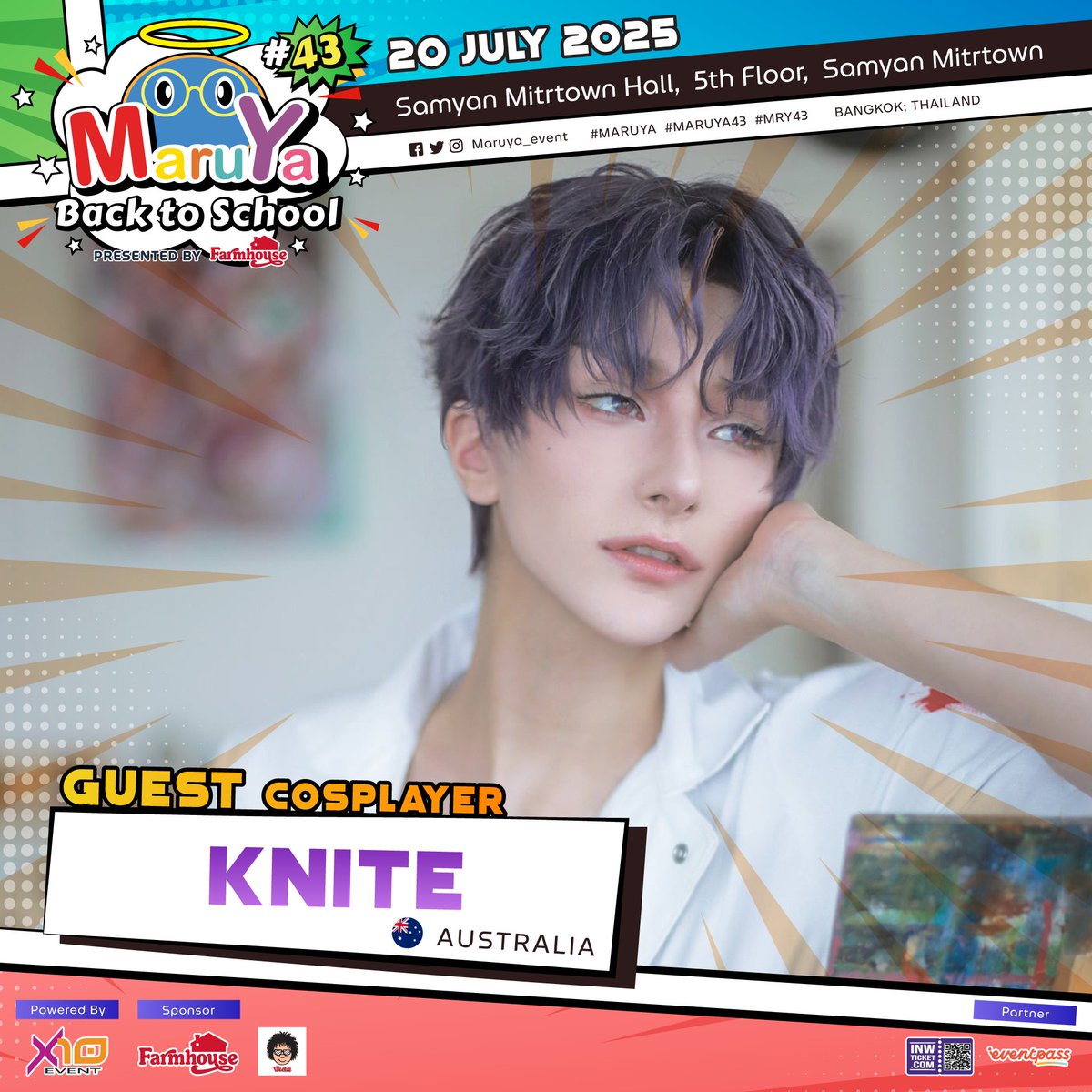 MARUYA Event (@maruya_event) on Twitter photo เตรียมพบกับความเท่เกินต้าน! <a href="/KNITEcoser/">KNITE | ナイト</a> คอสเพลเยอร์ระดับอินเตอร์จากประเทศออสเตรเลีย 🇦🇺 พร้อมบินลัดฟ้าร่วมสร้างสีสันและความสนุกแบบจัดเต็มในงาน MARUYA #43: Back to School ของพวกเรา
📅 วันอาทิตย์ที่ 20 กรกฎาคม 2025 ณ สามย่านมิตรทาวน์ฮอลล์ ชั้น 5
#MARUYA43 #CosplayOK เตรียมพบกับความเท่เกินต้าน! <a href="/KNITEcoser/">KNITE | ナイト</a> คอสเพลเยอร์ระดับอินเตอร์จากประเทศออสเตรเลีย 🇦🇺 พร้อมบินลัดฟ้าร่วมสร้างสีสันและความสนุกแบบจัดเต็มในงาน MARUYA #43: Back to School ของพวกเรา
📅 วันอาทิตย์ที่ 20 กรกฎาคม 2025 ณ สามย่านมิตรทาวน์ฮอลล์ ชั้น 5
#MARUYA43 #CosplayOK